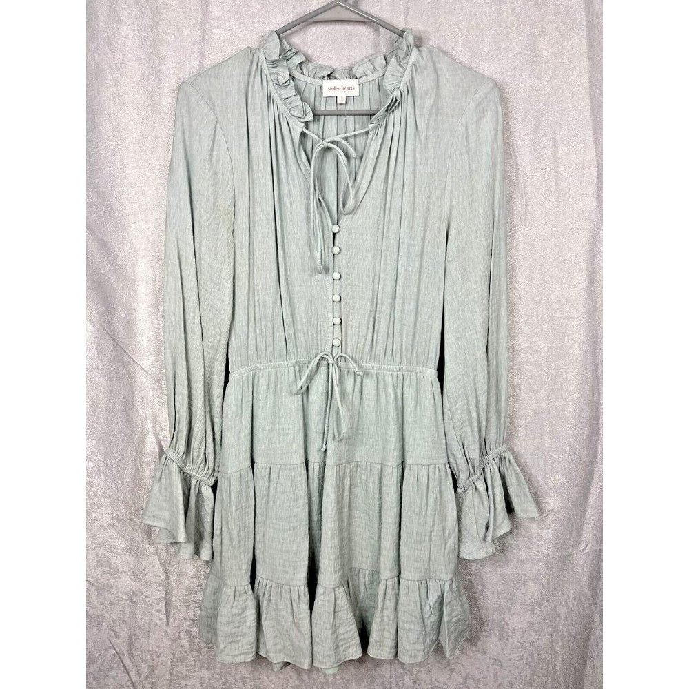 Stolen Hearts Mini Tiered Dress Size SM Pale Green Color Boho